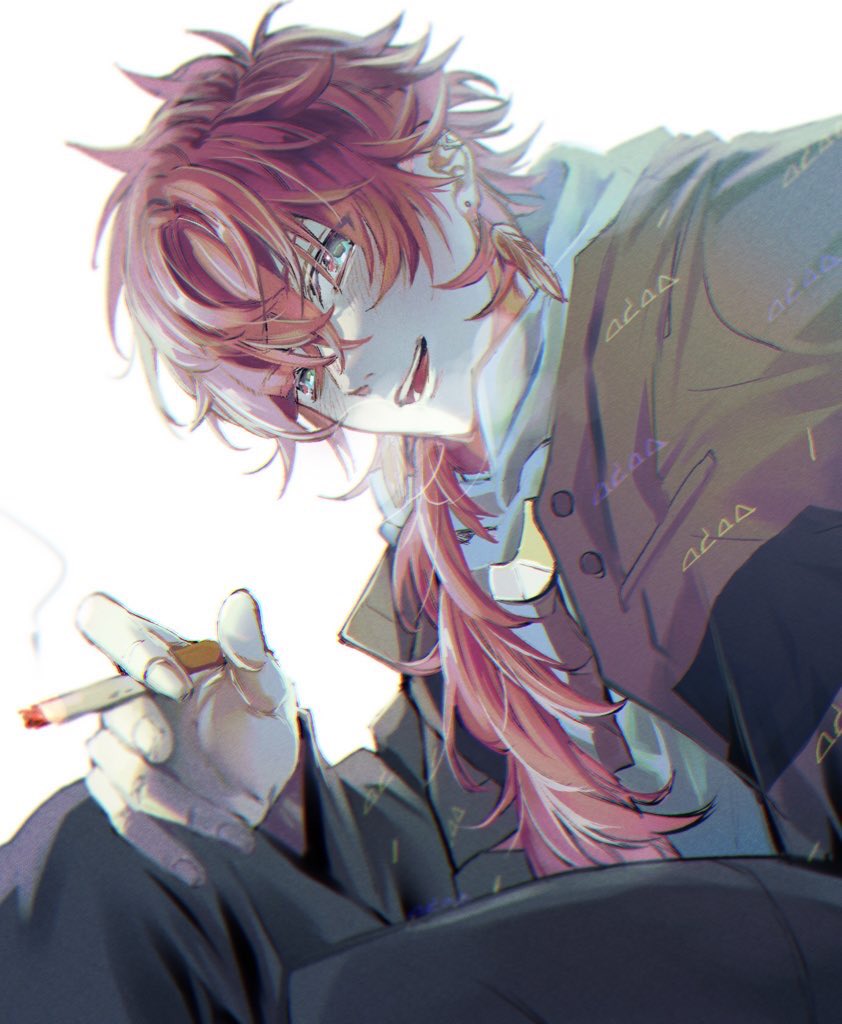 male focus 1boy solo red hair cigarette jewelry earrings  illustration images