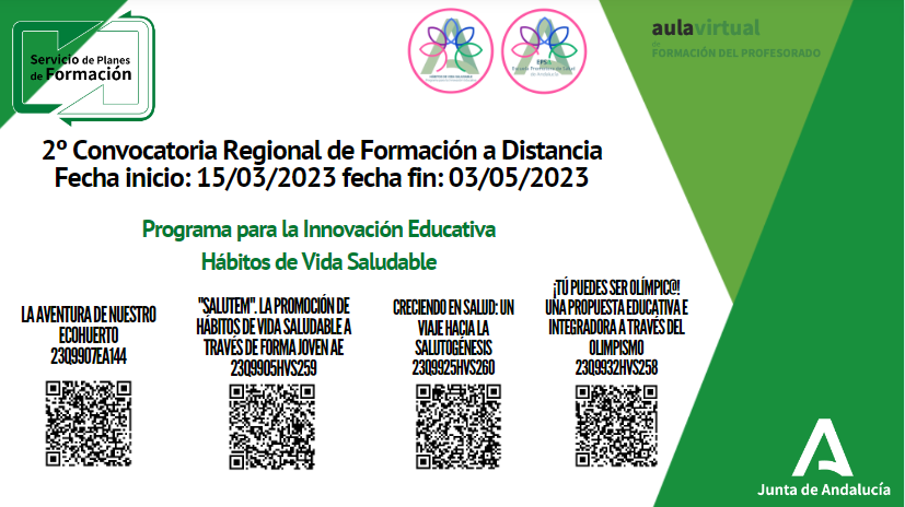 ProEdSaludable's tweet photo. 📢Abierto el plazo de inscripción para participar en los cursos  de la 2ª Convocatoria Regional de Formación a Distancia de la @EducaAnd. Más información: https://t.co/7AS7QTVl3R  #AVFP  @FormacProfAnd
¡Anímate y participa! https://t.co/p7UyT3loqX