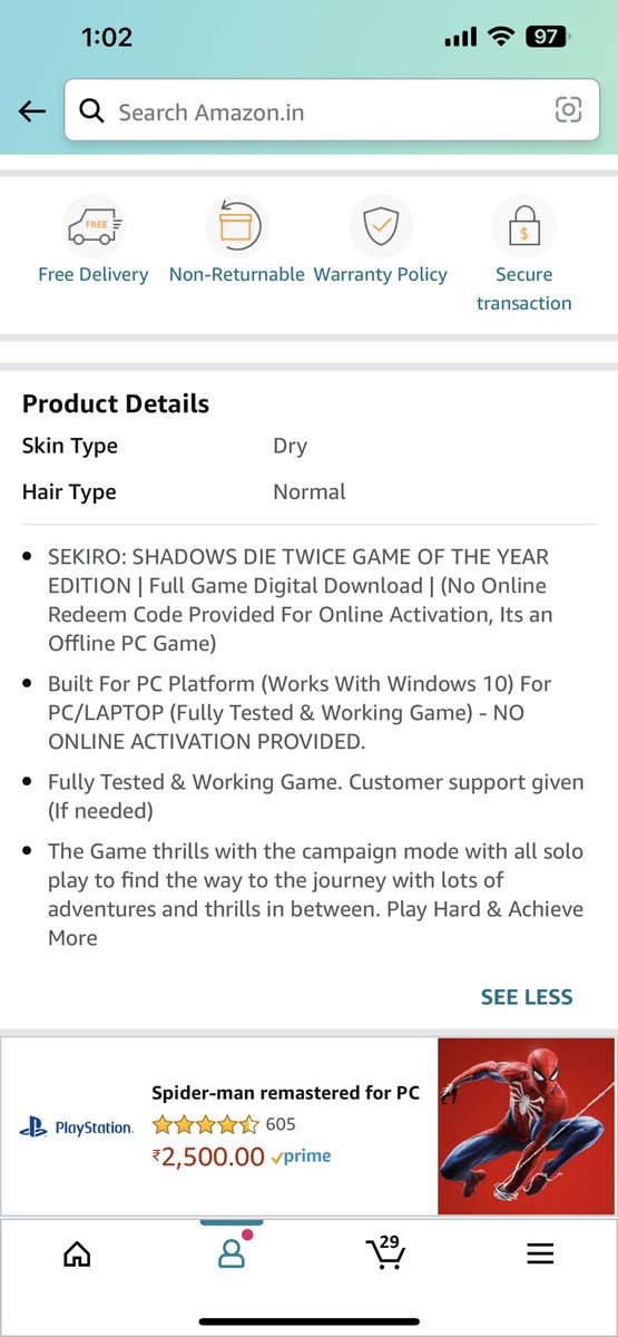 neil3062's tweet photo. @amazon Are you selling pirated video games on your site ? Saw this listing . @fromsoftware_pr Sekiro sold as pirated version https://t.co/eM3hrILdGI