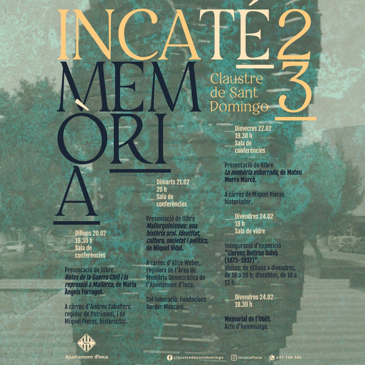 Dilluns 20 de febrer farem la presentació a Inca del llibre "Rutes de la Guerra Civil i la repressió a Mallorca" amb l'autora <a href="/Cuculla14/">Àngels Ferragut</a> i l'historiador @miquelpieras. L'acte s'emmarca dins el cicle "Inca té memòria" que organitza <a href="/NaAliceWeber/">Alice Weber</a> des d'<a href="/incaciutat/">Ajuntament d’Inca</a>. Vos hi esperam!