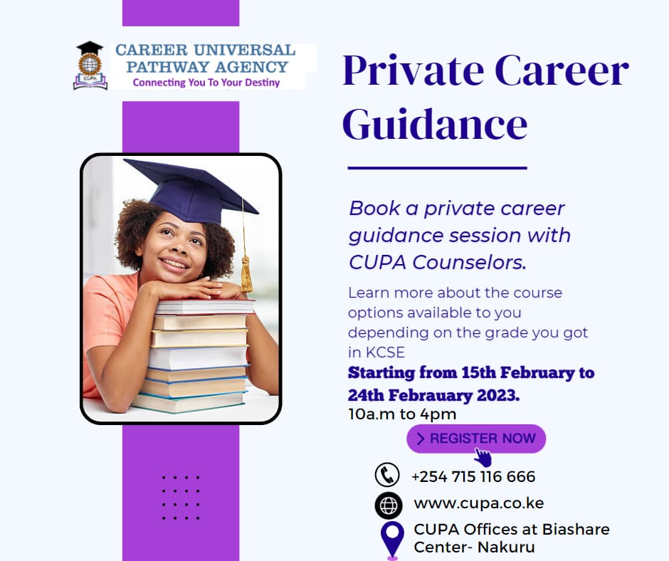 cupa_agency's tweet photo. Choosing an course that fits you is the first step towards a successful career journey.Let CUPA help you make informed decisions about a course that suits you.
Visit our offices in Nakuru, Biashara Center or send your KCSE results via 0715 116 666.
Yaya #askcupa #ValentinesDay https://t.co/UOt0lPeY1D