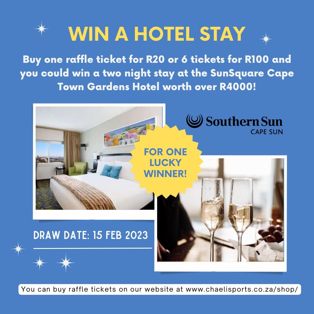 You have until today at 6 PM to buy raffle tickets and stand a chance to win a 2-night hotel stay at SunSquare Cape Town! Buy tickets at:  chaelisports.co.za/product/win-a-…

#charity #raffle #nonprofit #capetown #winahotelstay