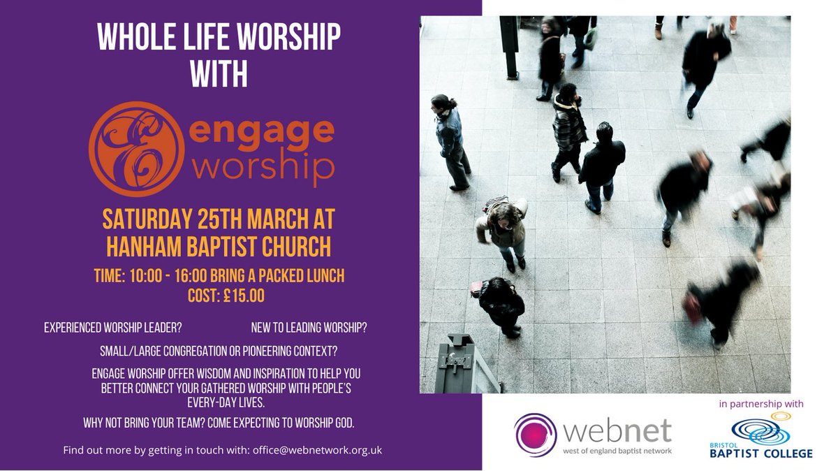 webnetcomms's tweet photo. How do we better connect our church gathering with our everyday lives. Engage Worship can help us make that connection in fresh, creative and liberating ways.
Email us to find out more.
#webnet #wholelifeworship #engageworship #webnetandbristolbaptistcollege #webnetevent https://t.co/f2wxknQusi
