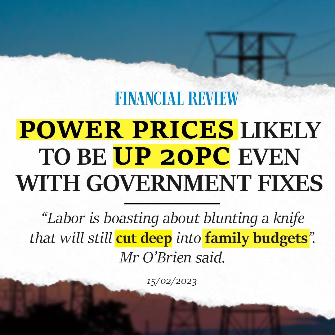Labor cannot be trusted to reduce energy prices.

Labor’s message to struggling households is that energy prices will continue to rise and inflict pain, but it could have been even worse.

They boast about blunting a knife that will still cut deep into family budgets.

#auspol
