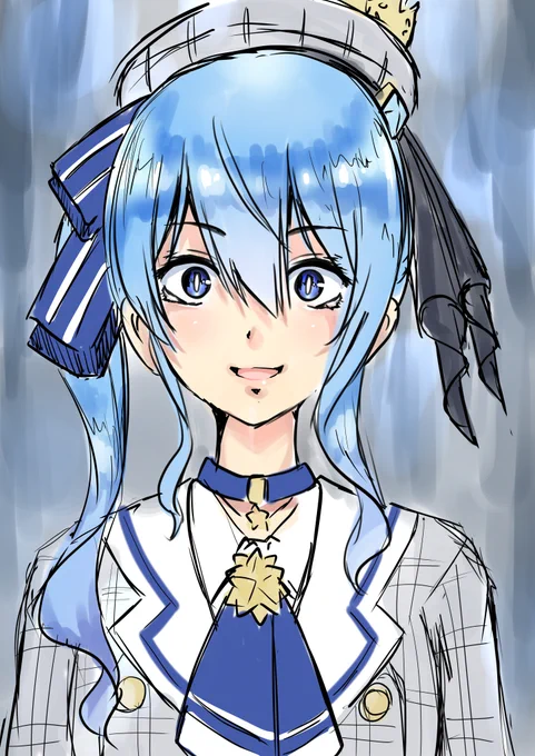 【特に何も考えずに描いたすいちゃん】実はすいちゃんは清楚度が強い。スカートが短かくても清潔さが漂うのはその為で、さいとう先生の添削で襟元のボタンを止める修正がなされたのもプロの勘がそれを察知した物だと思われる。ちなみにすいちゃんをちゃんと認識したのはその添削だったりします。ヘー 