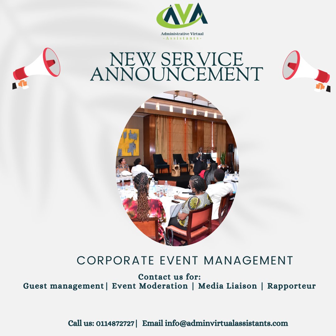 AVA_Assistants's tweet photo. Planning a corporate event?

Dont sweat, we got you!!!

Contact us for unique support

📞 0114872727
📧 info@adminvirtualassistants.com https://t.co/lTZSyC1whY