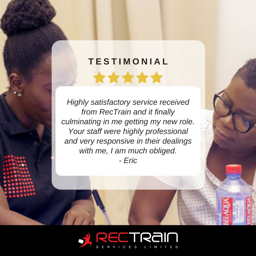 Rectrainservice's tweet photo. We make your job search and placement a breeze. Our candidates have nothing but glowing testimonies to give.
#clienttestimonials #customerreviews #clientreviews #jobrecruitment #recruitmentreviews #RecTrain https://t.co/CUbJeiyep7
