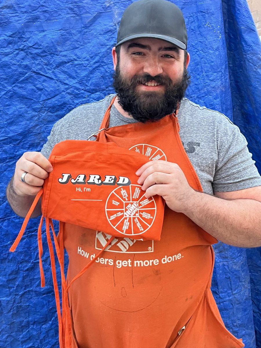Jared earned one of my famous custom aprons 😃. He’s become a huge asset as on my closing team in Building and Lumber. Congrats big guy!