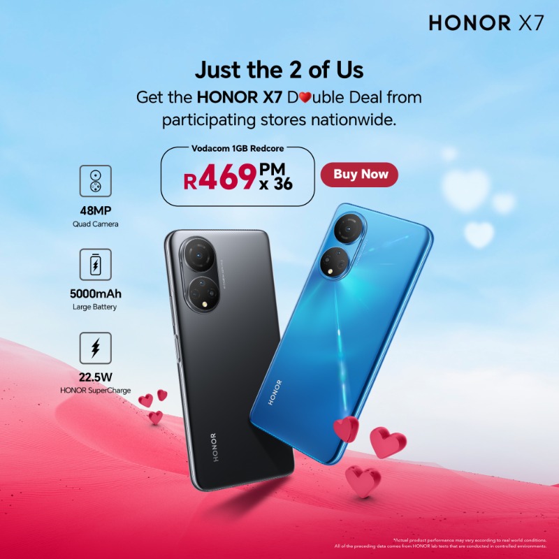 HonorAfrica's tweet photo. We've made it easier for you to pair with the X's this month of ❤️. Get the HONOR X series Double Deals at participating Vodacom stores nationwide. #HONORxSeries  

Retweet this deal &amp; stand a Chance to win a R1500 shopping Voucher.  Competition closes 16.02.2023. T&amp;Cs Apply