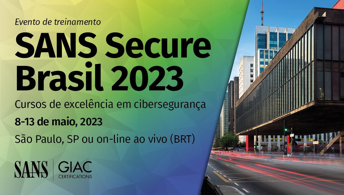 SANSInstitute's tweet photo. ⚠️ATENÇÃO!
A data do #SSBR23 mudou. Agora acontece na semana do dia 8 até o dia 13 de maio.
Mas calma! 🧘🏽 Veja as demos que vão te ajudar a escolher o curso perfeito para o seu destaque no mercado profissional.
Aperte o play:
⏯️https://t.co/a44IjonOnP
#SANSecureBrasil https://t.co/x2Q1PuKCNZ