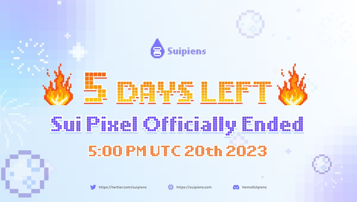 suipiens's tweet photo. ⏰Hurry up, time is running out! You only have 5 days left to join the #SuiPixel war and claim amazing rewards. 🎁
🔥Don't miss out on the chance to be a part of this exciting event.
👉Join now at: https://t.co/CWIaGWrYGF and show off your creativity!
#Suipiens #Suinami https://t.co/WUiqf2Gtkx