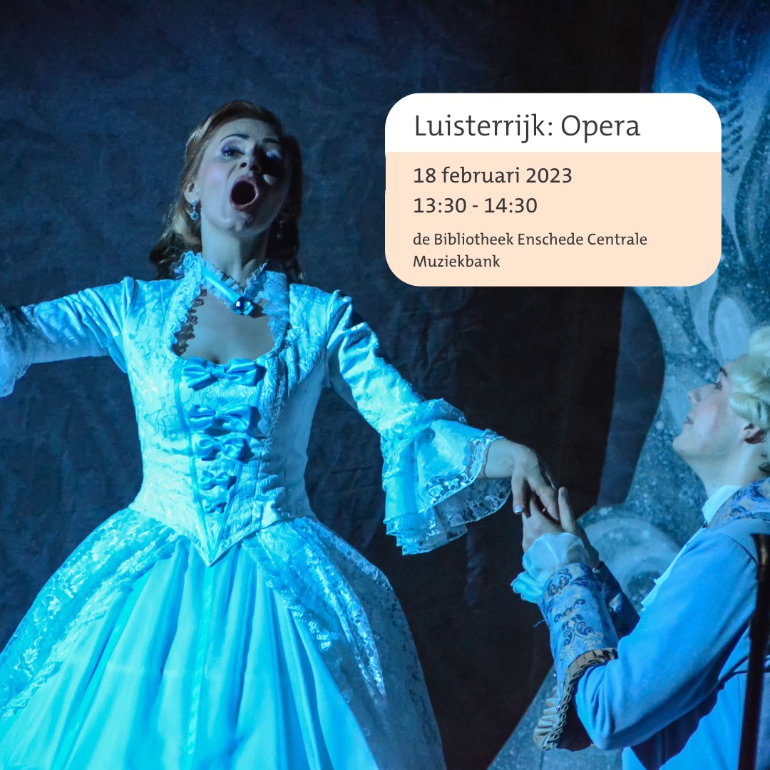 🎵Geïnteresseerd in #opera? Kom dan naar Luisterrijk in de #BibliotheekEnschede Centrale. Hier zal #WalterFennis meer vertellen over dit boeiende muziekgenre.

📅Zaterdag 18 februari 13:30 - 14:30

Kijk voor meer informatie op onze website 👉 bit.ly/3jU7UOi