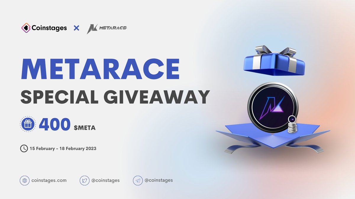 Coinstages's tweet photo. 🥳We’re excited to announce our next big #Giveaway with @metarace_io

🎁Prize Pool: 400 $META 

📃Task
▶️Follow @Coinstages &amp; @metarace_io
▶️Tag 3 Your Friends
✅Complete https://t.co/FbAfLGfIkY

⏰ End 18th February

#Giveaway #MetaRace #Crypto #Coinstages https://t.co/4OLcOzCRa3