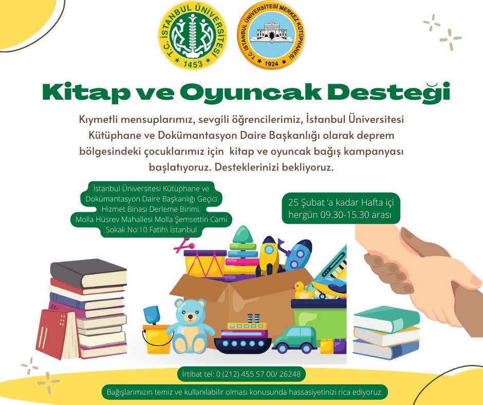 Kitap ve oyuncaklarımızı deprem bölgesindeki çocuklarımızla paylaşıyoruz. 
Kampanyamızın detayları : bit.ly/3IneDdg
<a href="/istanbuledutr/">İÜ</a>