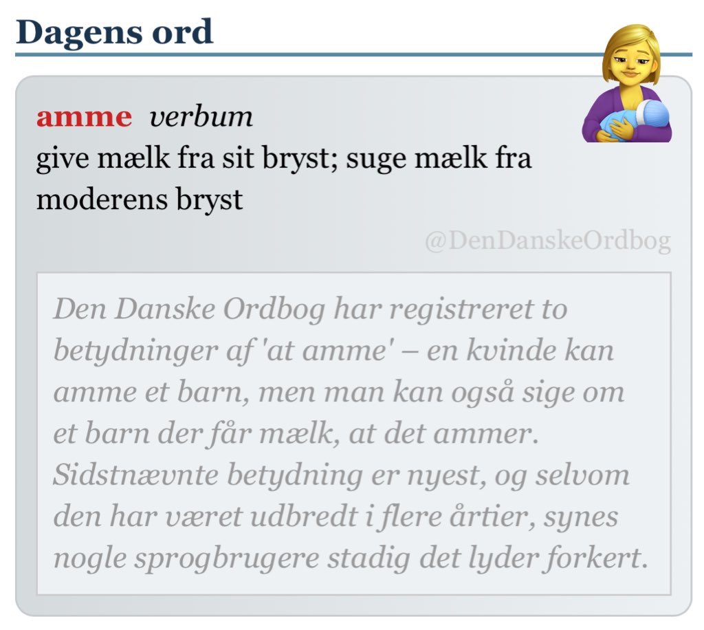 DenDanskeOrdbog's tweet photo. #amning #moderen_ammer #barnet_ammer #sprogforandring #dksprog #sprognørd #ordordord #dagensord
https://t.co/vnqhv6UJIl https://t.co/mw0Xl0tS7i