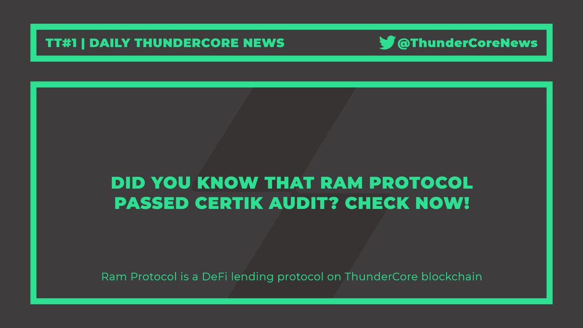 ThunderCoreNews's tweet photo. Did you know that #RamProtocol
Passed @CertiK Audit? Check now!
@FlashBoys_fi is a #DeFi #lending protocol on @ThunderCoreLab #blockchain.
Audit: https://t.co/AmiT4vMgAV
#ramusdt #ram $ram #ttusdt #tt $tt #thundercore #borrow #web3 #crypto #tvl #dapp #dapps #certik https://t.co/emNMnsh9WS