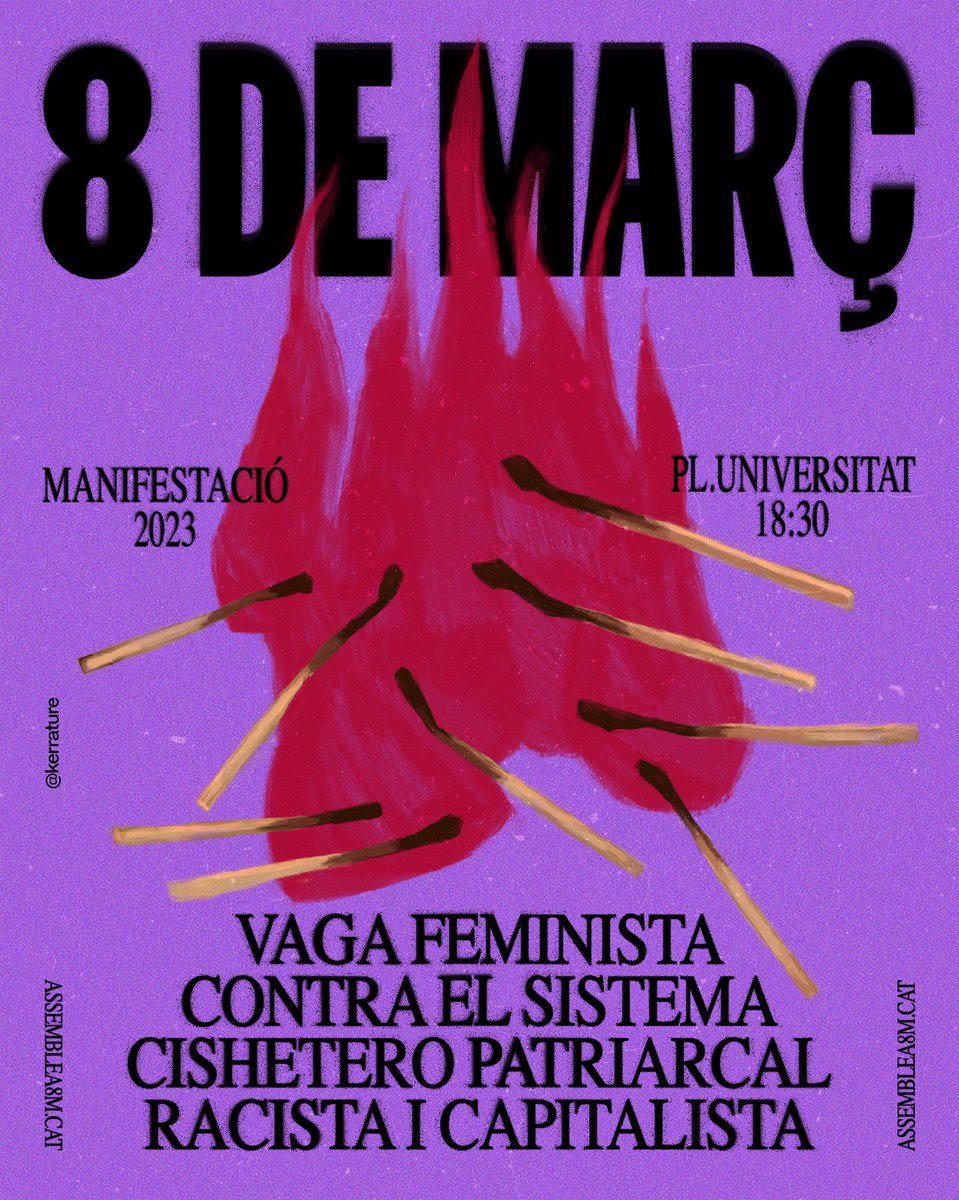 Aquest 8M2023: VAGA FEMINISTA contra el sistema cishetero patriarcal, racista i classista. 

Buidem les cases, els mercats, els llocs de feina, els centres educatius i omplim els carrers de lluita feminista! 

Les dones movem el món, ara l’aturarem.

#8M2023 #VagaFeminista