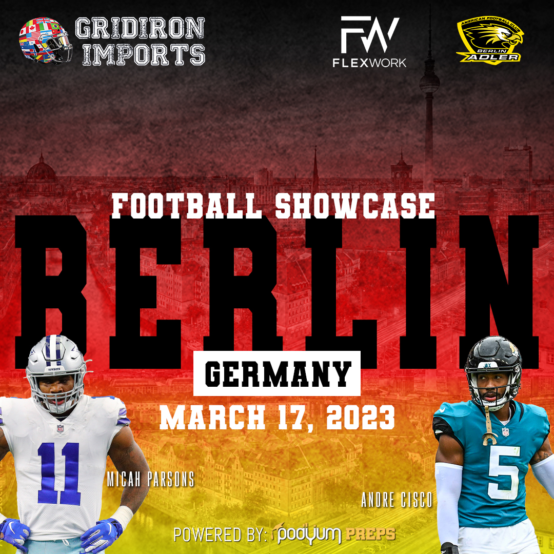 PodyumPreps's tweet photo. 🇩🇪 Be in Berlin this spring and showcase your skills!
https://t.co/xTy4zTsH96 

#EarnYourLevel #GetRecruited #PodyumPreps #HSFootball #Berlin #Germany #Deutschland #AmerikanischerFußball
@GridironImports @FlexWorkSports
@MicahhParsons11 @andrecisco7
@BerlinAdler https://t.co/vIr6co8b73