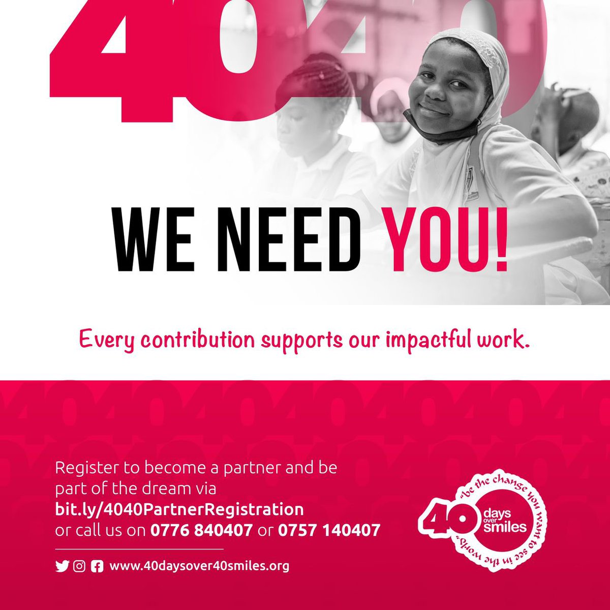 40days_40smiles's tweet photo. Individual donors are the most consistent and reliable source of funding for 4040.

Your contribution goes directly towards running our programs, administration, and growth of the organisation.

In short, without you, we wouldn't have accomplished a decade or aspired for more. https://t.co/Z4om6l2Nf5