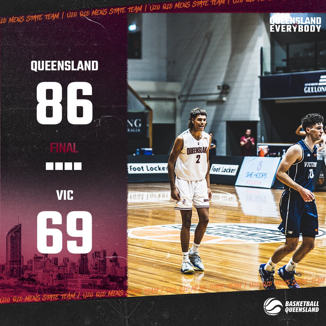 𝗨𝟮𝟬 𝗠𝗲𝗻 | 𝗙𝗶𝗻𝗮𝗹 𝗦𝗰𝗼𝗿𝗲 📬 
QLD remain on top of their pool after taking down VIC 86-69. They face SA Red tomorrow 1:00pm AEST. 
#QueenslandvsEverybody