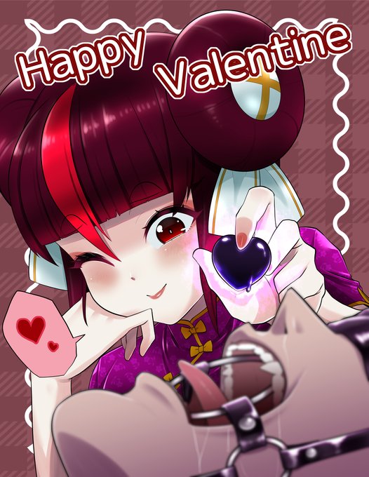 [R-18] 【ヴァレンタイン】あーん【看板娘】 #前髪ぱっつん #チョコレート #バレンタインデー #看板娘 #猿ぐつわ #チャイナドレス https://t.co/c12sXGJDnC 