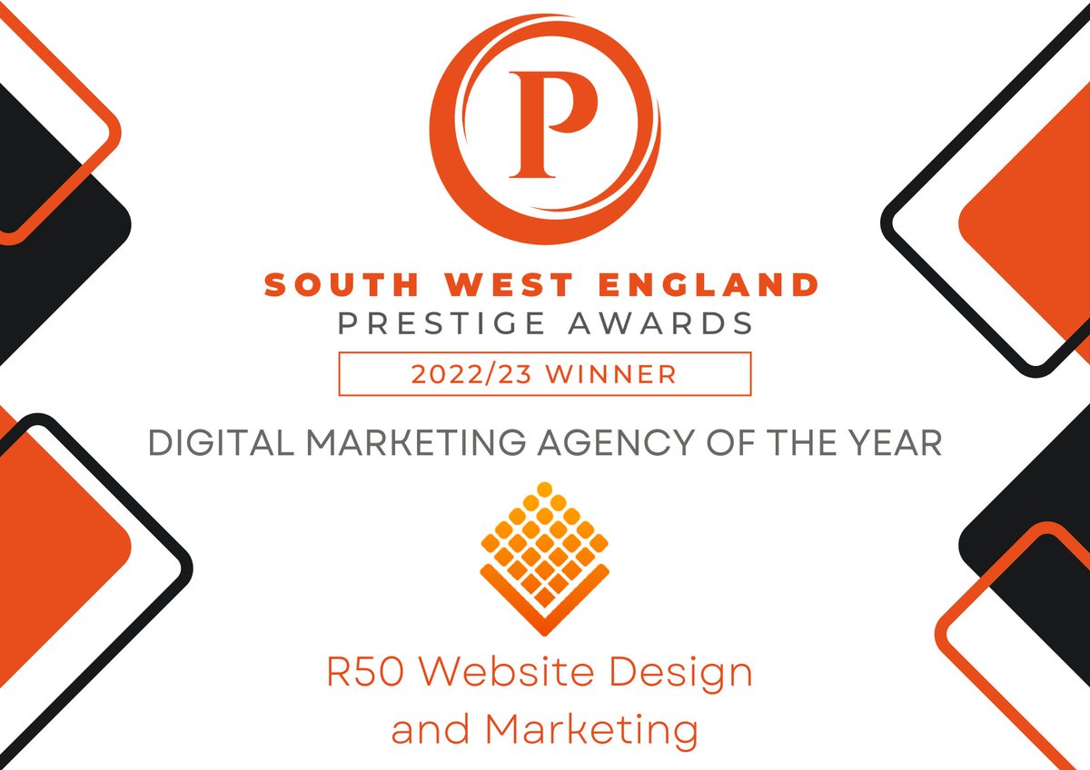 We are really pleased to announce we have #won Digital Marketing Agency of the year in the #SouthWestEngland Prestige #Awards!🥂

The R50 team are over the moon to be recognised for their hard work and a big thank you to our lovely customers who make what we do so enjoyable😊