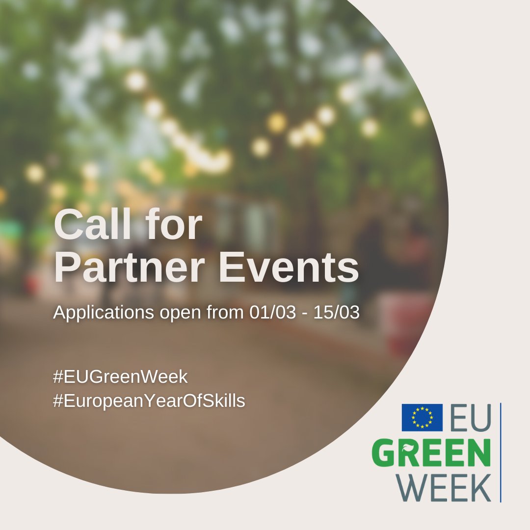 EU_ENV's tweet photo. 2⃣ weeks until applications open for the #EUGreenWeek 2023 Partner Events!

Planning an event between 3-11 June related to skills for sustainable, resilient and fair communities?
Then get ready to make it one of our partner events:
https://t.co/LVv1SQJUsL

#EuropeanYearOfSkills https://t.co/slJN6Y1anp