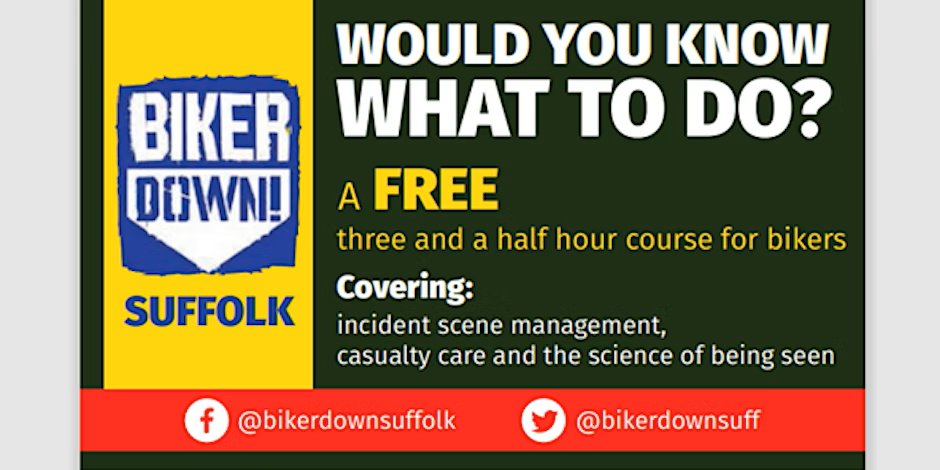 SuffolkFire's tweet photo. Interested in learning about motorcycle safety? 🏍️

Biker Down is a free awareness-raising course for all bikers. To book onto our 2023 courses, see below:

Ipswich ➡️ https://t.co/VpD7vrtG22
Bury St Edmunds ➡️ https://t.co/ejEZ7NKC7Q
Lowestoft ➡️ https://t.co/3ddK8WGYof https://t.co/3UYtp4siBZ