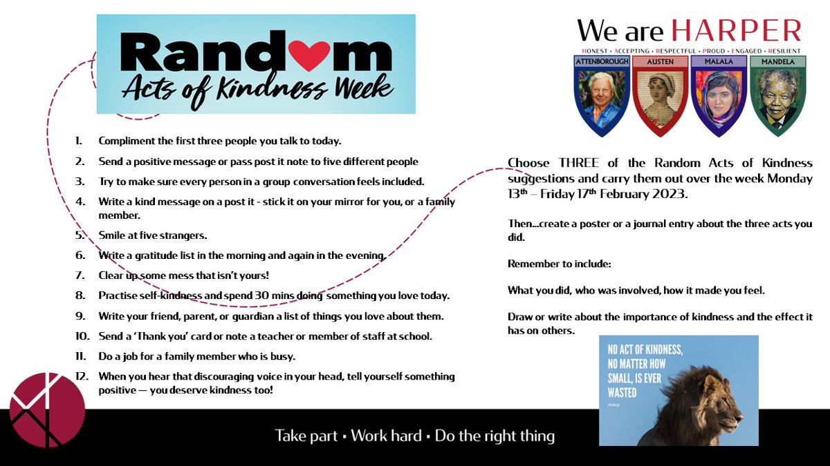 HGSYear7's tweet photo. It's Random Acts of Kindness Week! Enter the competition below to gain valuable House Points, and to make somebody-else feel good! #berandom #bekind #wah #pointsmakeprizes https://t.co/Te4Kjkngkw