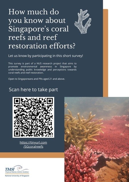 Have you ever visited Singapore’s coral reefs or know of any reef restoration projects? Share your thoughts and experiences with us by completing this survey (tinyurl.com/SGcoralreefs)!
