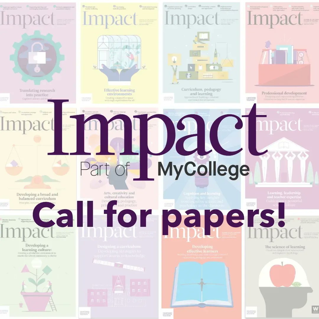 We are currently seeking papers for our autumn 2023 issue of Impact on the theme of effective pedagogy and applying research in practice. Topics include scaffolding learning in early childhood education and play-based pedagogies.

Find out more: buff.ly/3Xr7fBM