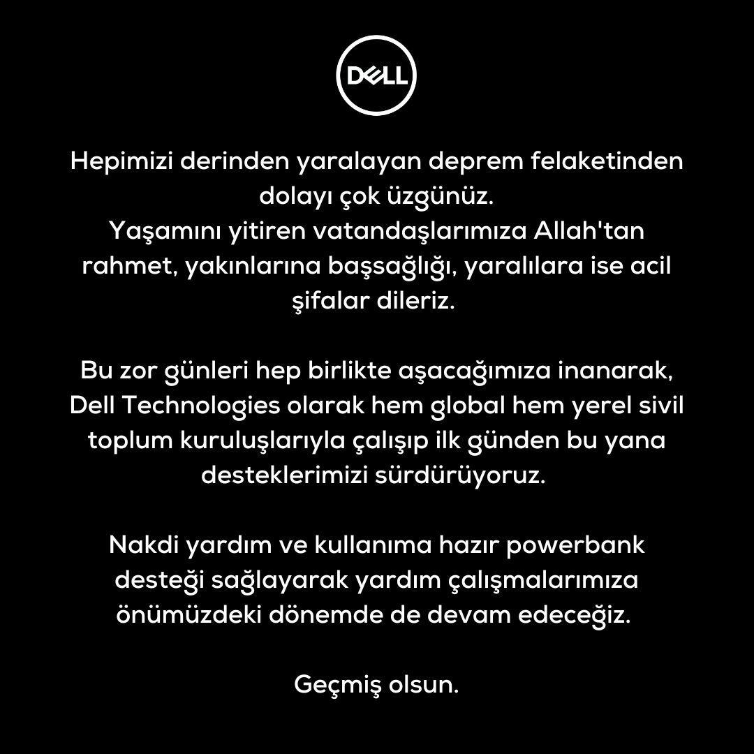 Tanıklık ettiğimiz mucizelerin daha da artması için, zor günleri hep birlikte aşmak için, Dell Technologies olarak ilk günden beri sağladığımız nakdi yardımın yanı sıra kullanıma hazır powerbank desteğini önümüzdeki dönemlerde de elimizdeki tüm imkanlarla vermeye devam edeceğiz.