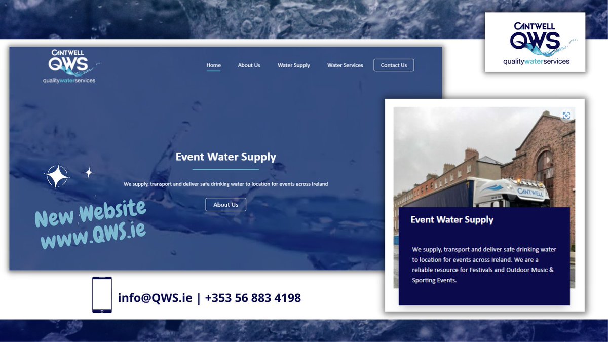 <a href="/CantwellQws/">Cantwell QWS</a> our #WaterOnWheels supply #safedrinkingwater to location for events across Ireland🛣️
A reliable resource for #Festivals and #OutdoorMusic &amp; #SportingEvents🎶🏅
Visit our new website QWS.ie 
📱info@qws.ie | +353 56 883 4198 | qualitywaterservices.ie/contact-us/