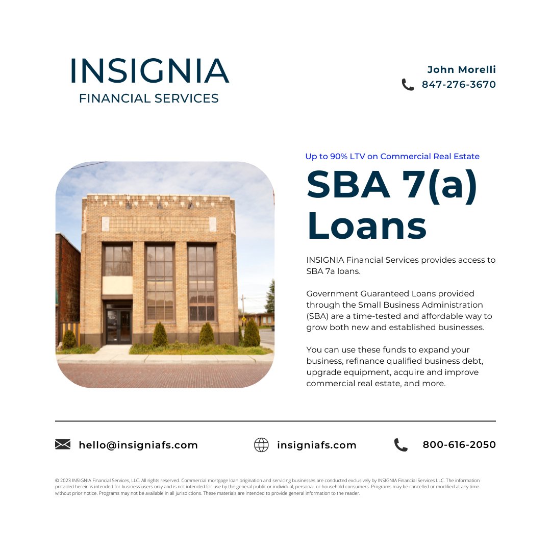 Contact us to learn more or to apply for an SBA 7a loan.

#sba #7a #commercialloans #smallbusiness #entrepreneurs #realestate #business #cre #financing #smallbusinessowners #commercialrealestate #smallbiz
