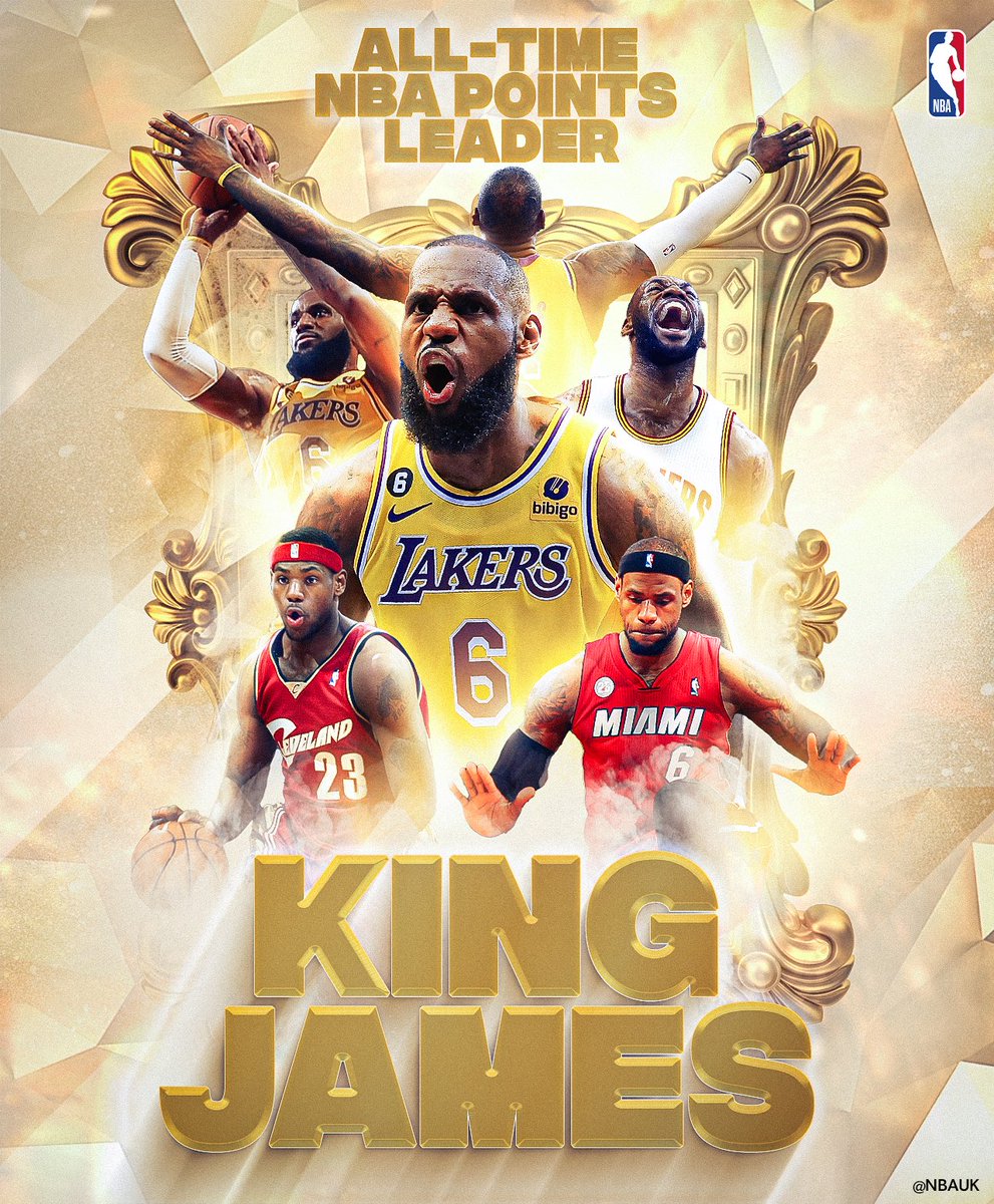 NBAUK's tweet photo. A kid from Akron, Ohio making history. 

Again. 

LeBron James.

All-Time NBA Points Leader.

👑 https://t.co/mVqNLp9Hsx