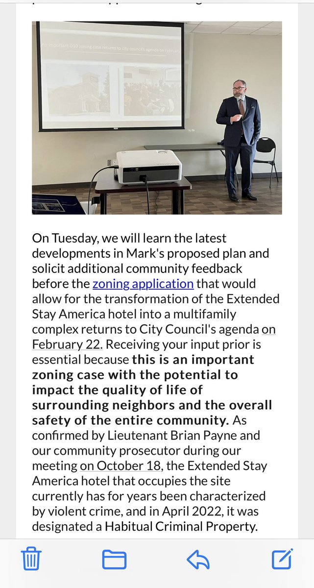 lynnsdavenport's tweet photo. Interesting #AllInD10 meeting

@AdamMcGoughD10 fielded questions re @CityOfDallas zoning for Extended Stay America property on Vantage Dr 

#NIMBY not the issue here

Residents questioned @markmelton99 plan to develop property including fed/HUD inquiries

https://t.co/nADQZCOE59 https://t.co/WFCv0SgDDs