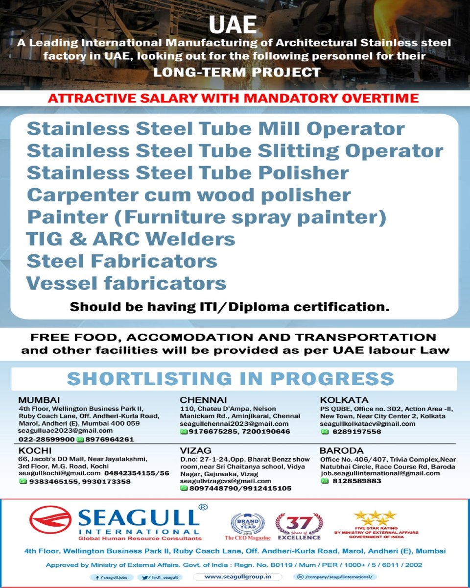 UAE Jobs.
.
.
.
#uaejobseekers #uaejobs #dubaijobs #gulfjobs #stainlesssteeltube #operator #slitting #polisher #carpenter #painter #spraypainting #furniture #tigwelder #arcwelding #steelfabrication #fabricator #mumbaijobs #chennaijobs #kolkatajobs #kochijobs #vizagjobs #barodajob