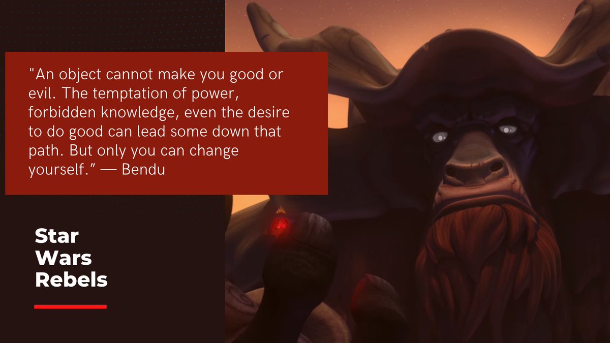 "An object cannot make you good or evil. The temptation of power, forbidden knowledge, even the desire to do good can lead some down that path. But only you can change yourself.” #Bendu. 

#StarWarsRebels
#StarWars