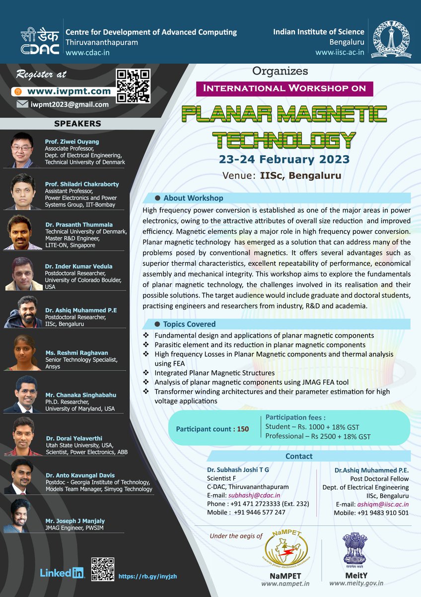 EE_IISc's tweet image. International workshop Planar Magnetic technology