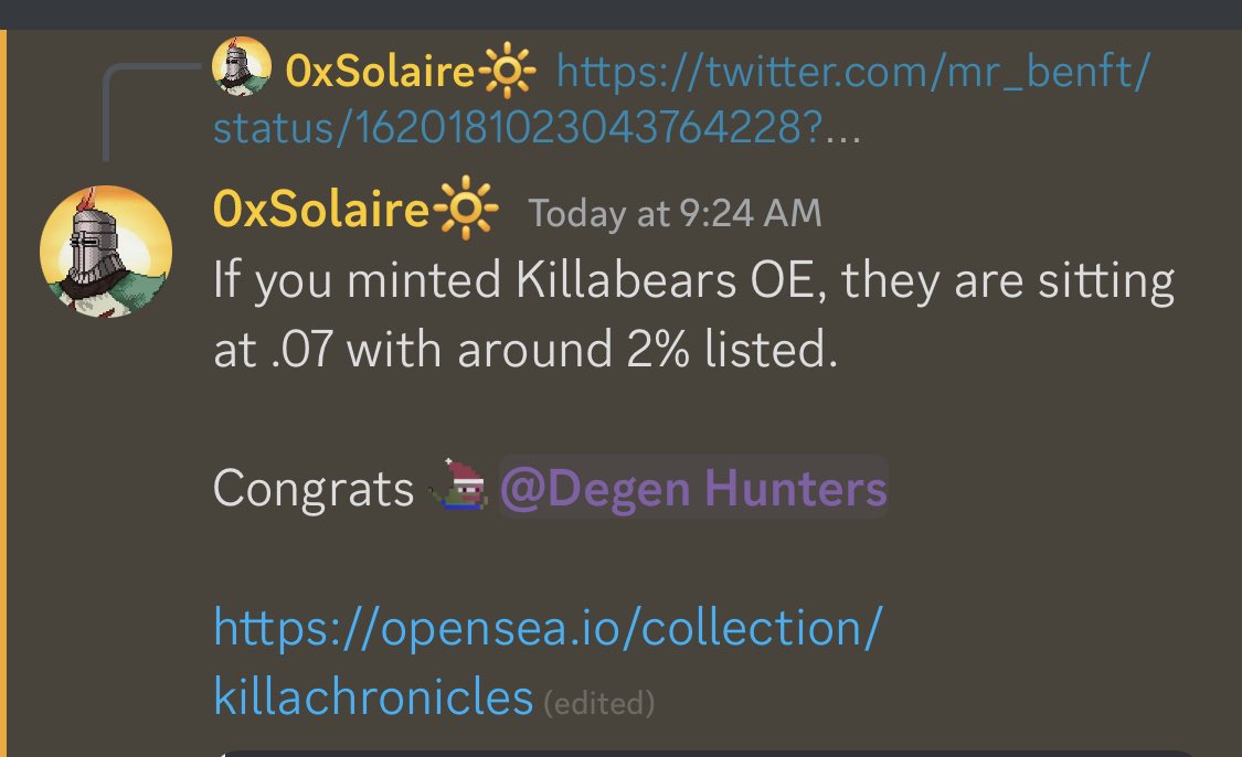0xKrow's tweet photo. Once again, you don’t fade an already well established project! 

0.1 soon @killabearsnft 🐻

Another W for @hunterlabs_nft 🫡 https://t.co/pLWzcRsRql