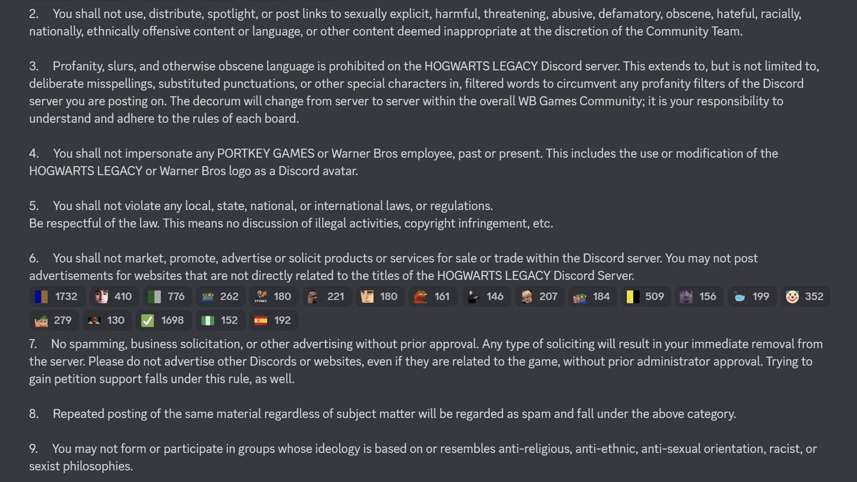 ariastera37's tweet photo. Isn't it so funny that the #HogwartsLegacy Discord server rules neglect to mention gender and gender identity in their otherwise very specific discrimination sections (#2 and #9) https://t.co/1lfQeP7Pjo