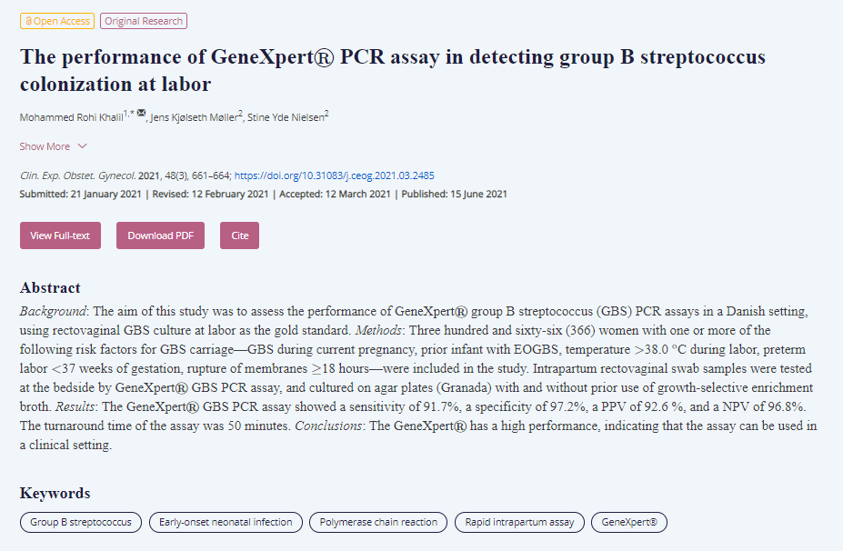gan_aries's tweet photo. 🙌"The performance of #GeneXpert® PCR assay in detecting #group_B_streptococcus colonization at #labor" has been published in @CEOGjournal.

For more details:
https://t.co/fLDIrGDIfS

#Early_onset_neonatal_infection  #Polymerase_chain_reaction   #Rapid_intrapartum_assay https://t.co/My6DT3M38m