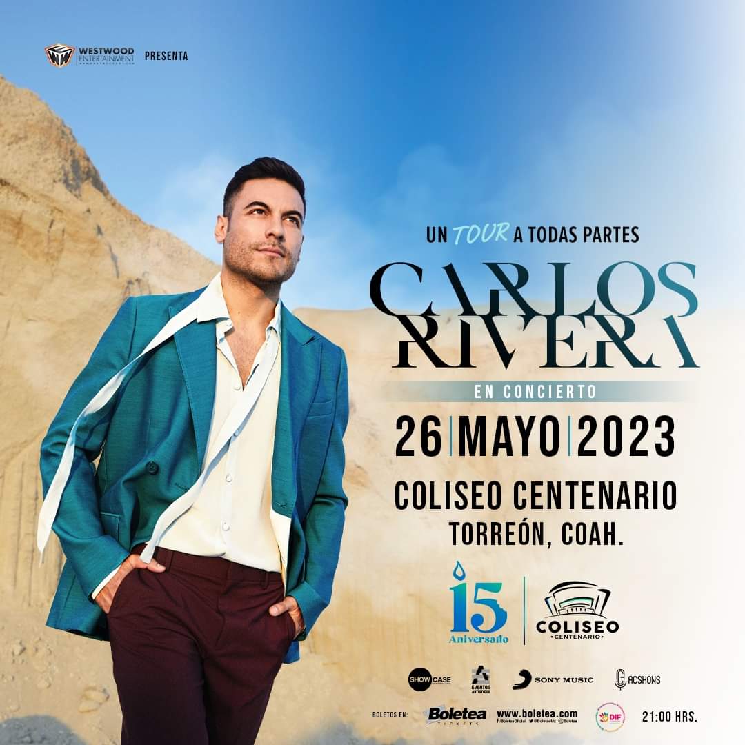PinalDiana's tweet photo. #UnTourATodasPartes llega directo y sin escalas a Torreón no te pierdas este maravilloso concierto ✨☺️    
@_CarlosRivera @CR_ClubPorTi
@PorTi_Torreon @mikenoriega @davidedwardwest @jjuarezww @westwoodfansb @WestwoodEntt @Sonymusic https://t.co/wDgFPvL5nx