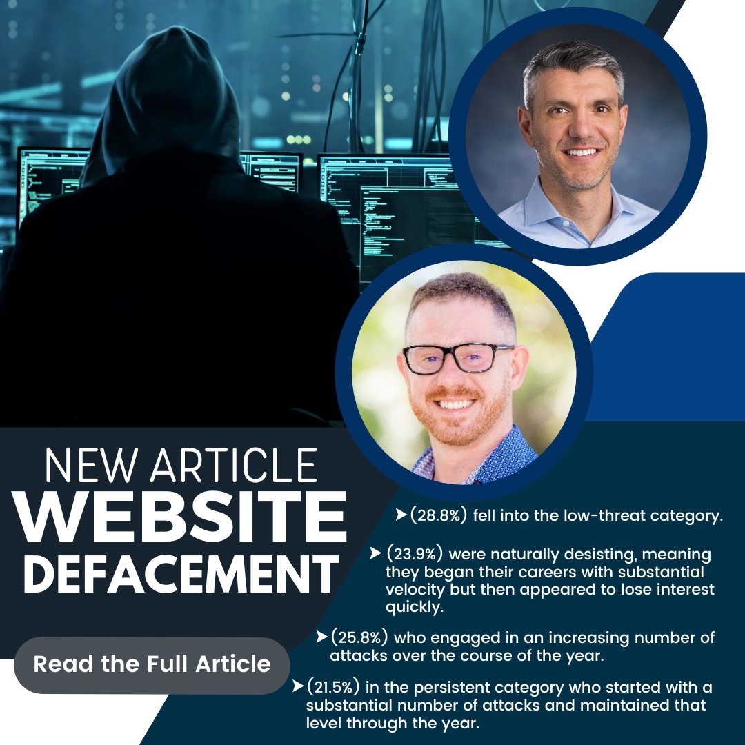In January, <a href="/davidmaimon1/">david maimon</a>  and <a href="/Dr_Cybercrime/">C. Jordan Howell</a> published their recent study where they tracked 241 new (and eager to brag) #hackers engaging in #websitedefacements.

You can read the full article here - t.gsu.edu/3HM6T2X