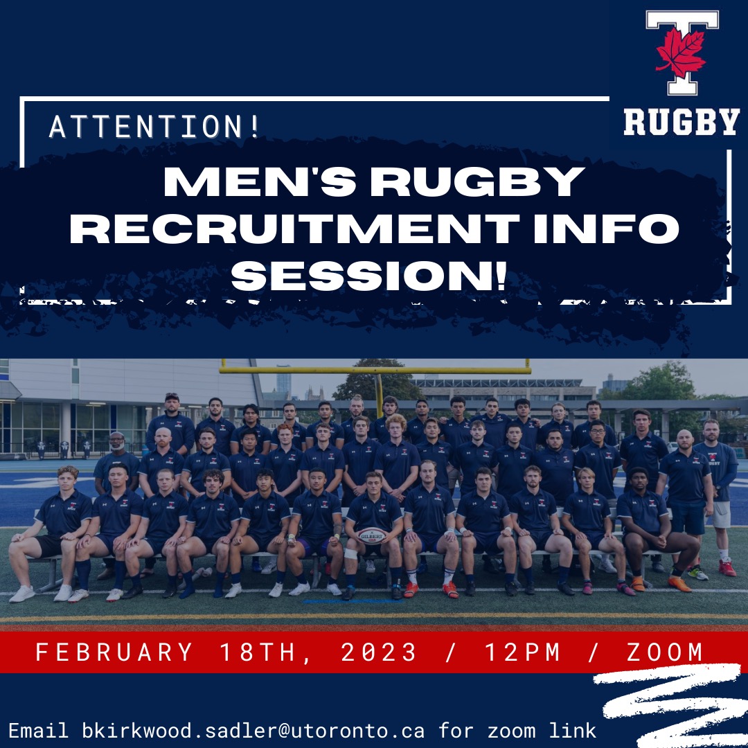 BrianNS's tweet photo. University of Toronto Varsity Blues Men's Rugby will be holding a recruitment and information session on February 18th at 12pm.

Email bkirkwood.sasler@utoronto.ca for more information and the Zoom link.

#bleedblue @Varsity_Blues https://t.co/IyLNVcrzyk