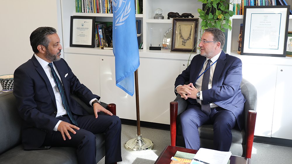 ASteiner's tweet photo. A great exchange with H.E. Taher El-Sonni @TaherSonni, PR of Libya to @UNLibyan.
We discussed @UNDP+#Libya partnership for #LibyaStabilization, #resilience & recovery. https://t.co/PKBTkY2Fec