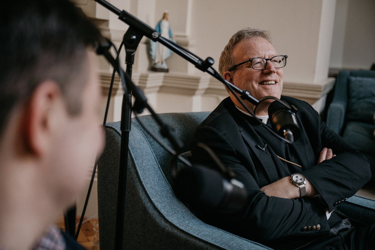 BishopBarron's tweet photo. Friends, today I sat down with Brenden Thompson of Catholic Voices to record an episode for the Catholic Voices Podcast. Stay tuned! https://t.co/fZ81g7cGeN