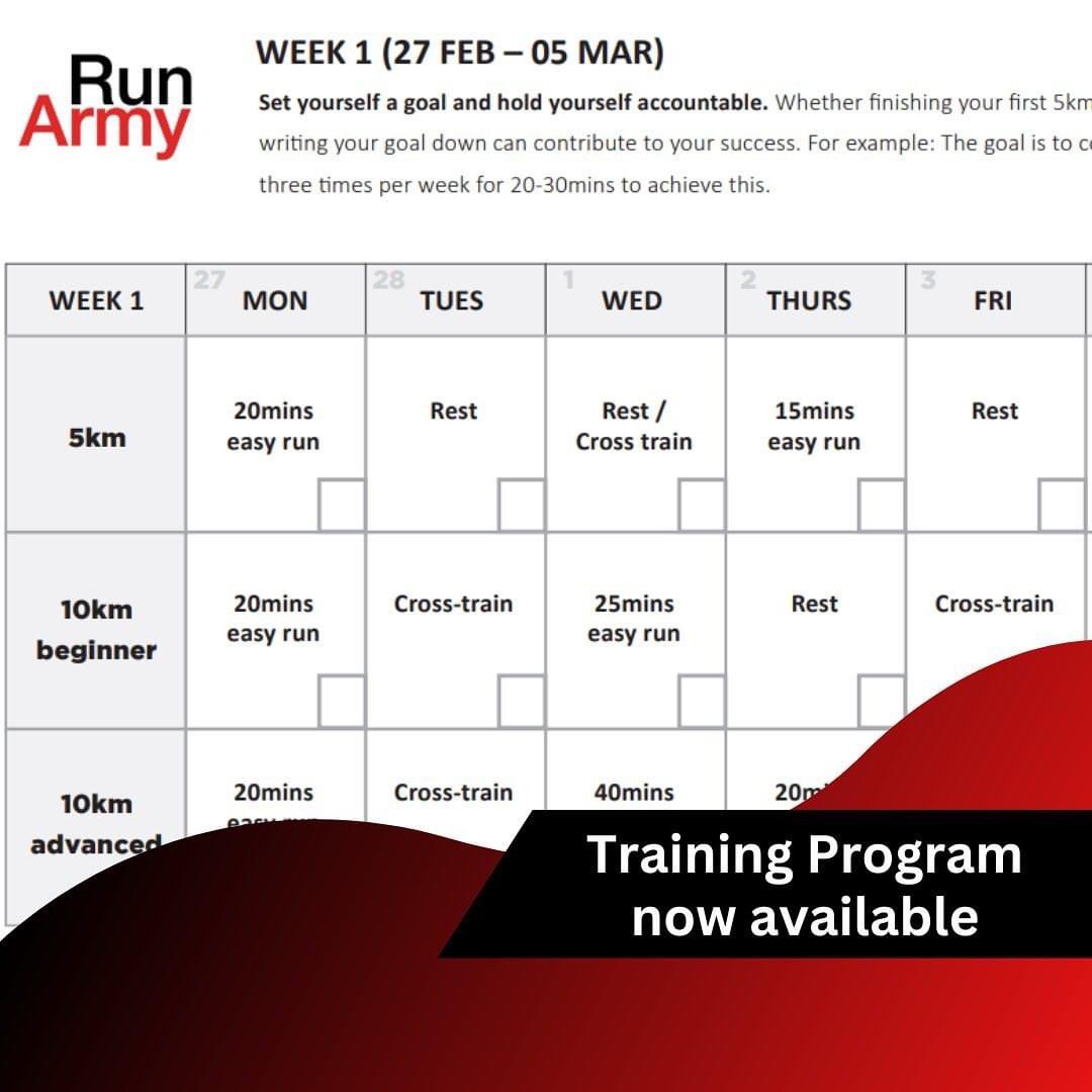 runarmyau's tweet image. Our training program and schedule is now available, designed by Run Army’s Technical Advisor Simon O’Regan! Visit runarmy.com.au to download them 🏃 #runningevents #runarmyau #running #brisbane