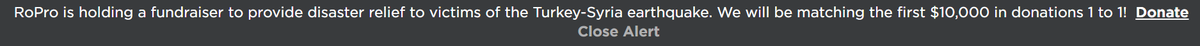 RoGameNews's tweet photo. Popular ROBLOX extension @RoproIO holding a fundraiser for the "Turkey-Syria" earthquake.
#Roblox #RobloxDev #RobloxDevs #RobloxExtension #Extension #RoPro #earthquakes #earthquake https://t.co/9KuY9gJmR8