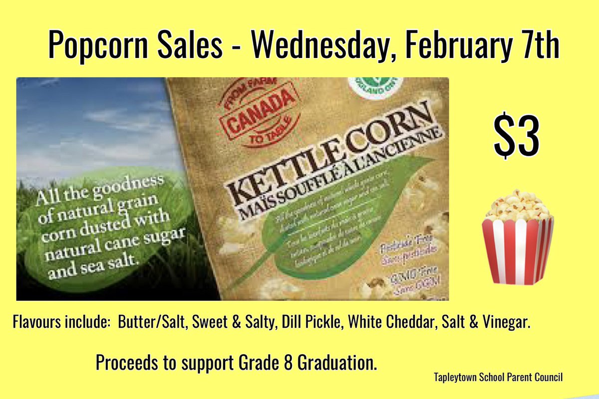 Excited to get my popcorn at 2nd nutrition break tomorrow! <a href="/TapleytownHWDSB/">Tapleytown Public School</a>